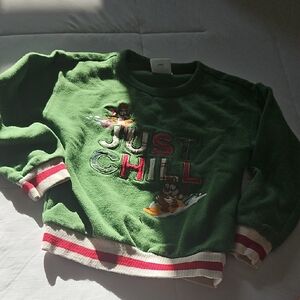 Disney Green Sweatshirt with Red & Cream Stripes